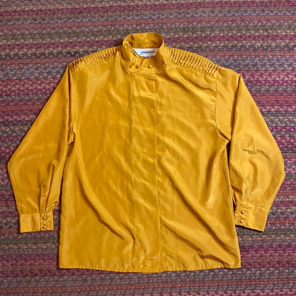 VINTAGE PLEATED DETAIL GOLDEN YELLOW BUTTON UP BLOUSE